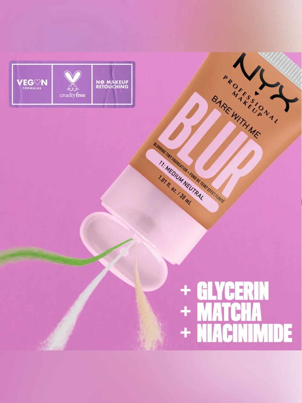 Nyx Bare With Me Blur Tint Foundation Medium Neutral 1 Oz Vegan Cruelty Free